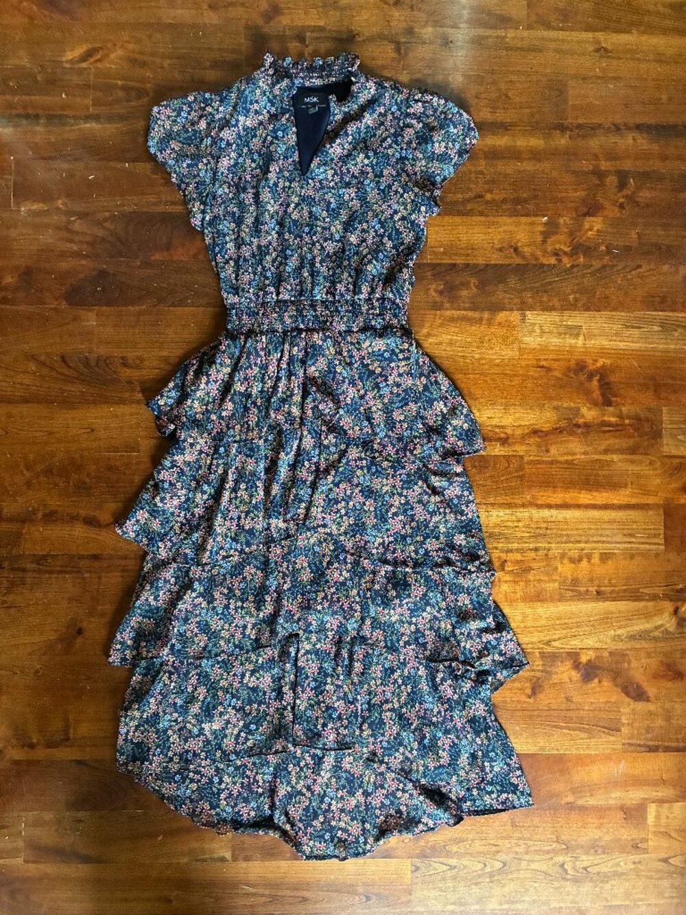 MSK Tiered Floral Midi Dress Sz S